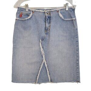 Guess Jeans Denim Skirt Raw Hems Light Wash Blue Womens‎ Size 30 100% Cotton EUC